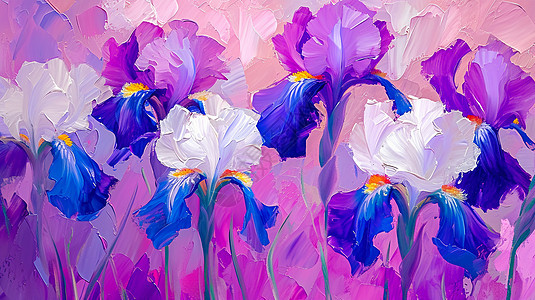 紫色抽象的卡通花朵油画图片