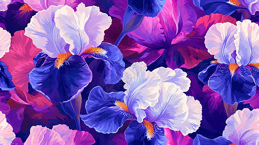 抽象盛开的紫色调卡通花朵插画图片