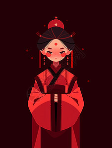红色喜庆的古风装扮扁平风卡通女孩图片