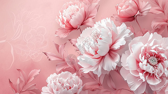 粉白色华丽盛开的卡通牡丹花图片