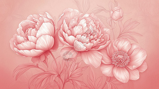淡粉色华丽的卡通牡丹花卡通背景图片