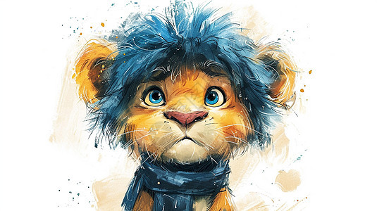 蓝色毛发可爱的卡通小狮子头像图片