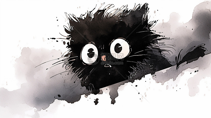 大眼睛惊讶表情可爱的卡通黑色猫图片