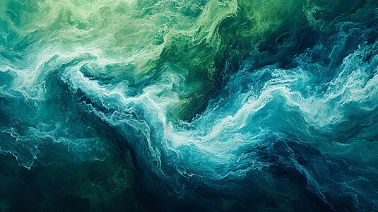 梦幻抽象的蓝绿色山水风景画图片