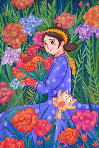 三八妇女节女生节女神节少女花朵背景图片