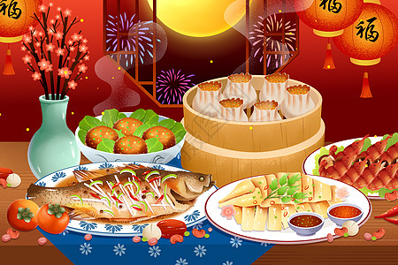 除夕年夜饭春节美食高清图片