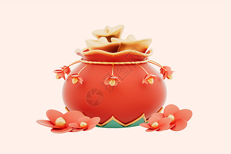 c4d立体新年开花福袋3d插画插画