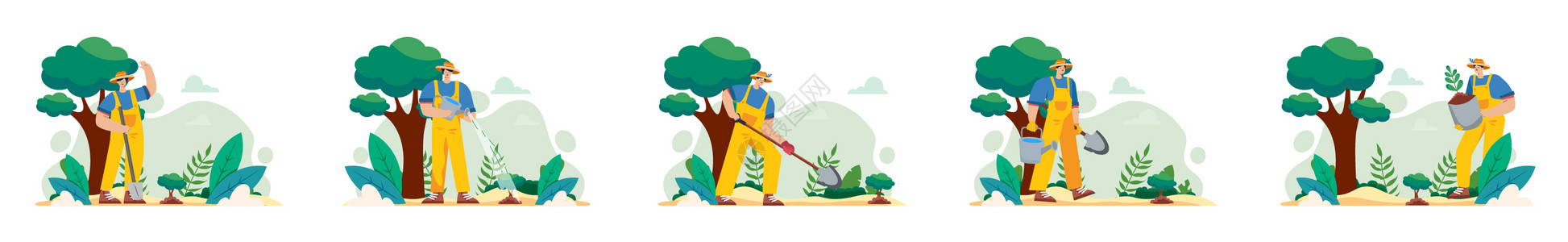 环保创意素材植树节扁平风创意劳动人物场景svg插画元素插画