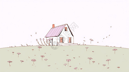 绿色山坡上一座简约卡通小房子图片