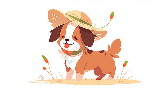 可爱的卡通小狗戴着帽子简约插画图片