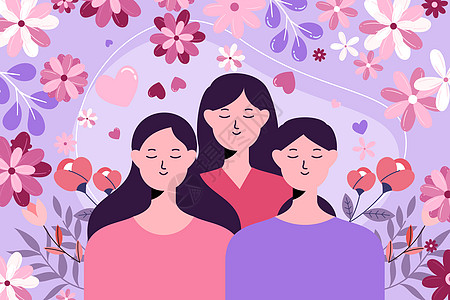 妇女节女性花卉背景插画图片