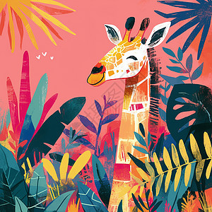 森林中可爱的卡通长颈鹿图片