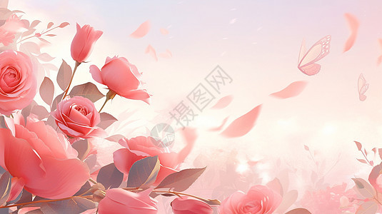 盛开漂亮的红色卡通玫瑰花背景图片