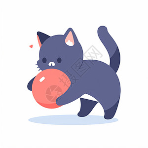 可爱的卡通小花猫在玩皮球高清图片