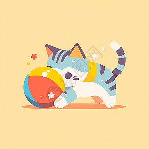 可爱的卡通小花猫在玩皮球图片