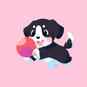 正在开心玩皮球的可爱卡通小狗图片