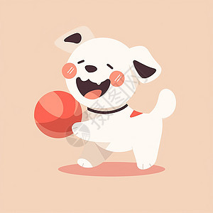 正在开心玩皮球的可爱卡通小狗图片