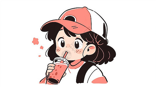 戴着棒球帽开心想喝饮料的可爱卡通小女孩头像图片