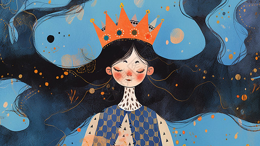 戴着皇冠优雅长发漂亮的卡通小公主图片