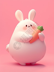 抱着胡萝卜肥胖可爱的立体卡通兔子图片