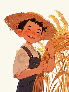 丰收抱着麦子的农民图片