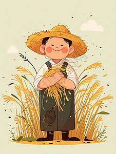 抱着麦子开心笑的卡通农民图片