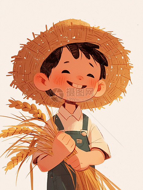 卡通农民抱着丰收的麦子图片