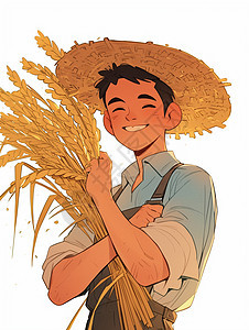 憨厚朴实的农民抱着丰收的麦子图片