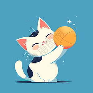 正在开心玩皮球的可爱卡通猫图片