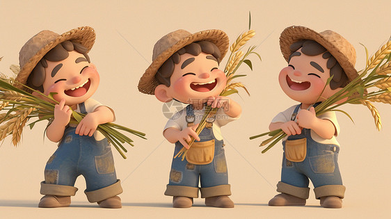 抱着农作物的卡通农民劳动人民图片