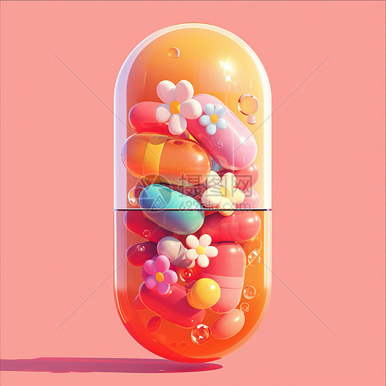 彩色立体的卡通小药丸图片