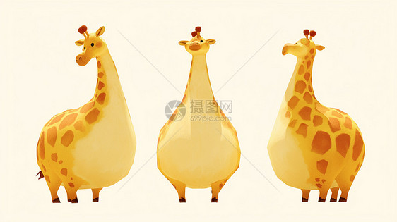 多角度可爱肥胖的卡通长颈鹿图片