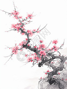 唯美中国水墨风景画的梅花背景图片