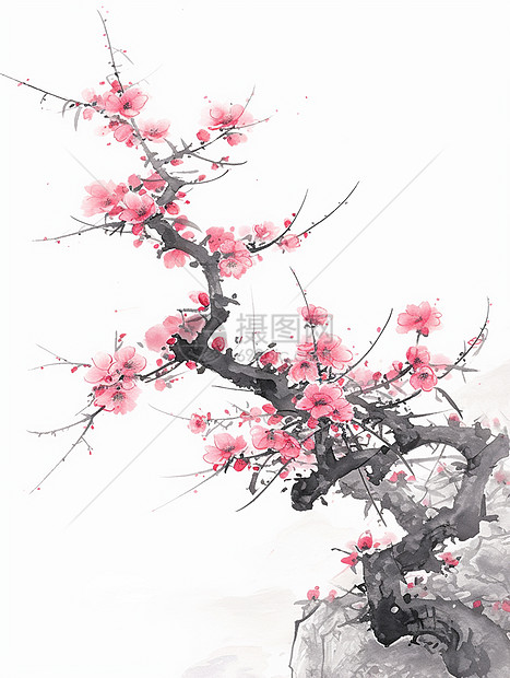 唯美中国水墨风景画的梅花图片