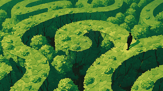绿色调神秘超现实迷宫卡通森林图片