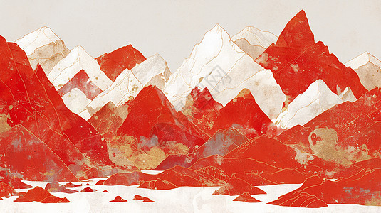 红色超现实的卡通山川图片