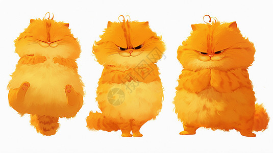 肥胖可爱的卡通黄色猫各种表情与动作图片