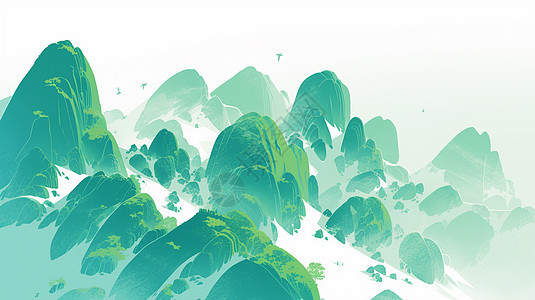 绿色调简约大气的山川唯美卡通风景背景图片