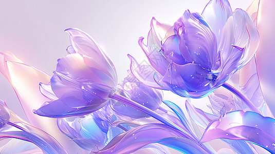 优雅紫色调透明卡通花朵高清图片