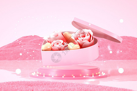 粉色礼盒花朵场景背景图片