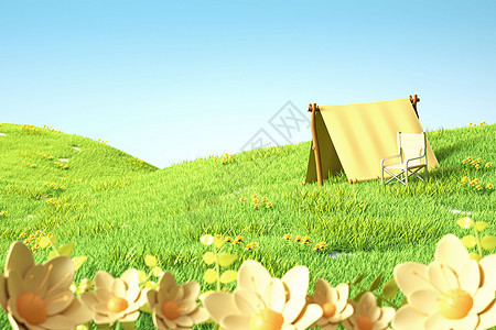 春季草地露营背景图片