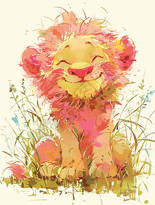手绘风可爱的卡通小狮子在开心笑图片