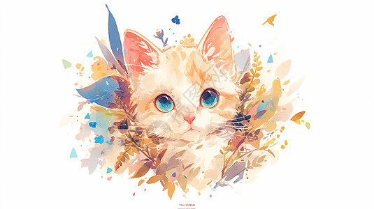 水彩风可爱的卡通小猫图片