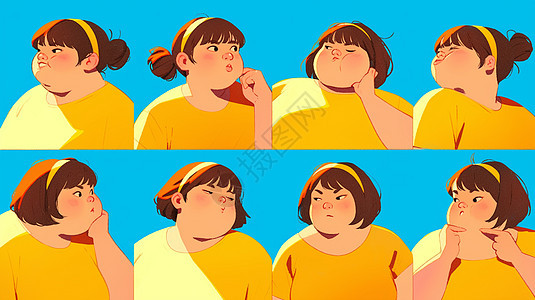黄色T恤肥胖的卡通女孩表情包图片