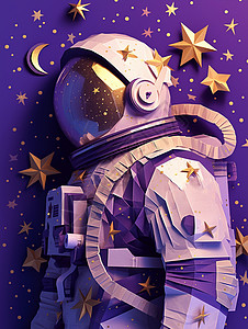 立体剪纸风科幻的卡通宇航员图片