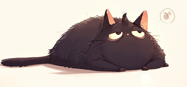 趴在地上萌萌可爱的卡通小黑猫图片