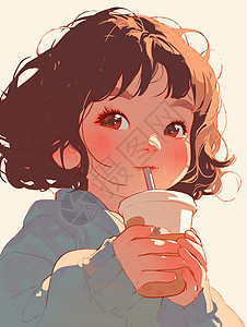 开心喝水的卡通小女孩图片
