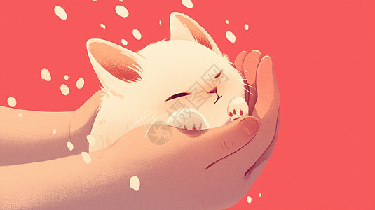 红色背景白色可爱的卡通小宠物兔图片