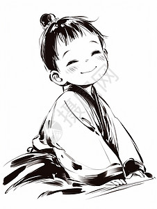 男孩服装给古风服装可爱的卡通小男孩在微笑插画