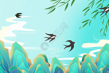 柳树国潮风清明节背景设计图片